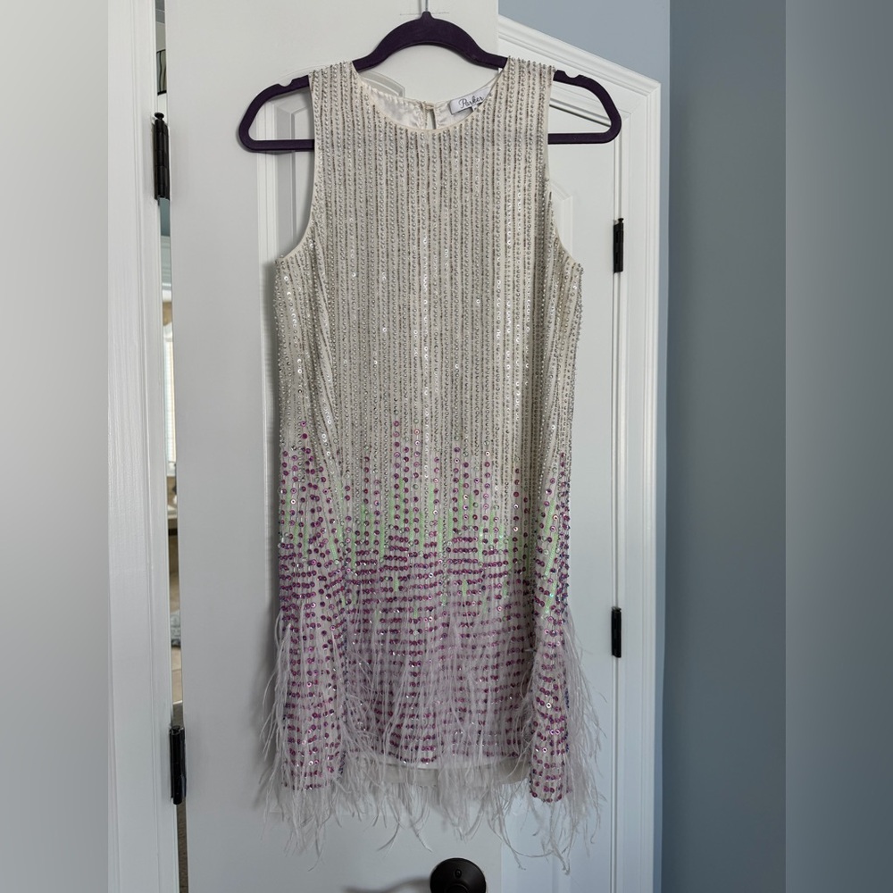 Parker Cream, Pink and Aqua, Sequin Embellished Dress